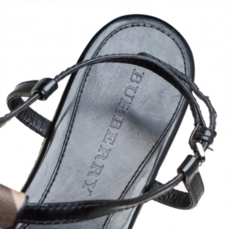 Burberry Black Leather Westerdale T Strap Espadrille Flat Sandals Size 40 For Sale 2