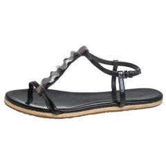 Burberry Black Leather Westerdale T Strap Espadrille Flat Sandals Size 40
