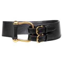 Burberry Black Leather Wide Waist Belt