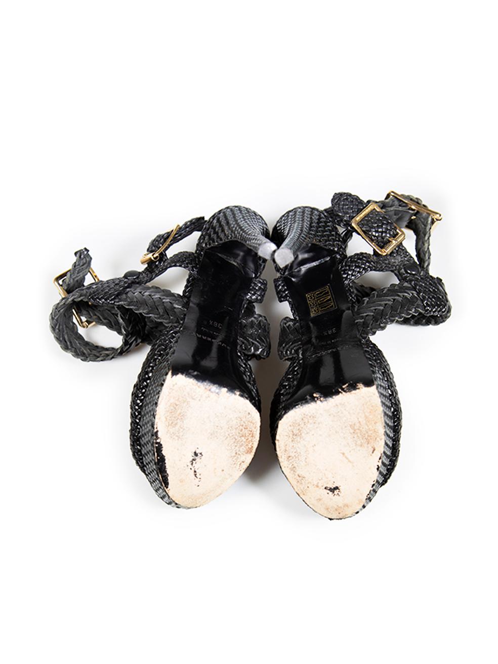 Women's Burberry Black Leather Woven Heel Sandals Size IT 38.5 For Sale