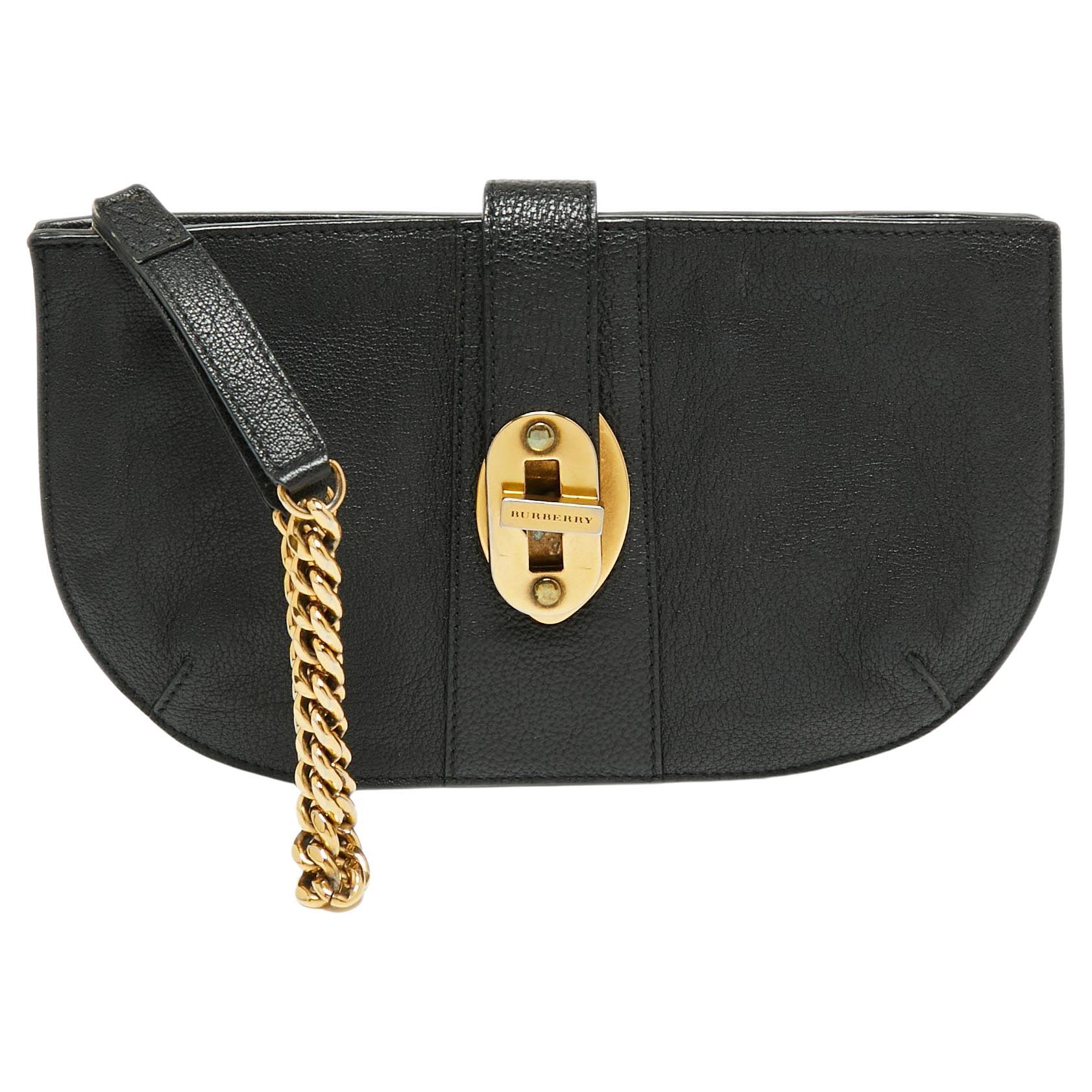 Burberry Black Leather Wristlet Clutch