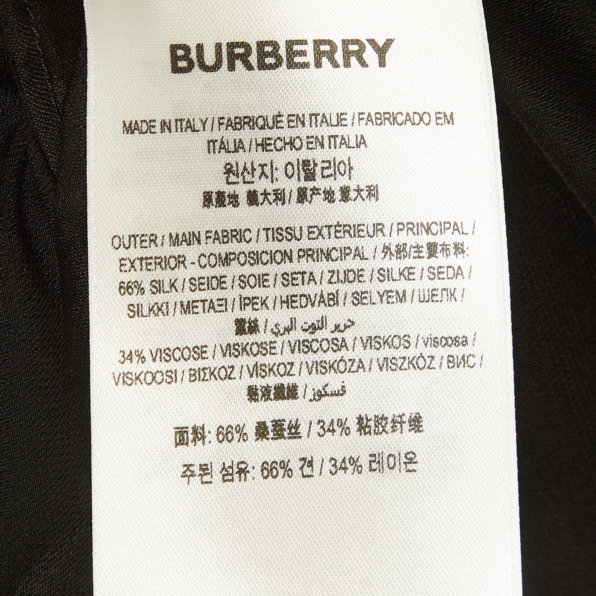 Burberry Black Logo Jacquard Silk Draped Style Sheer Shirt S In New Condition For Sale In Dubai, Al Qouz 2