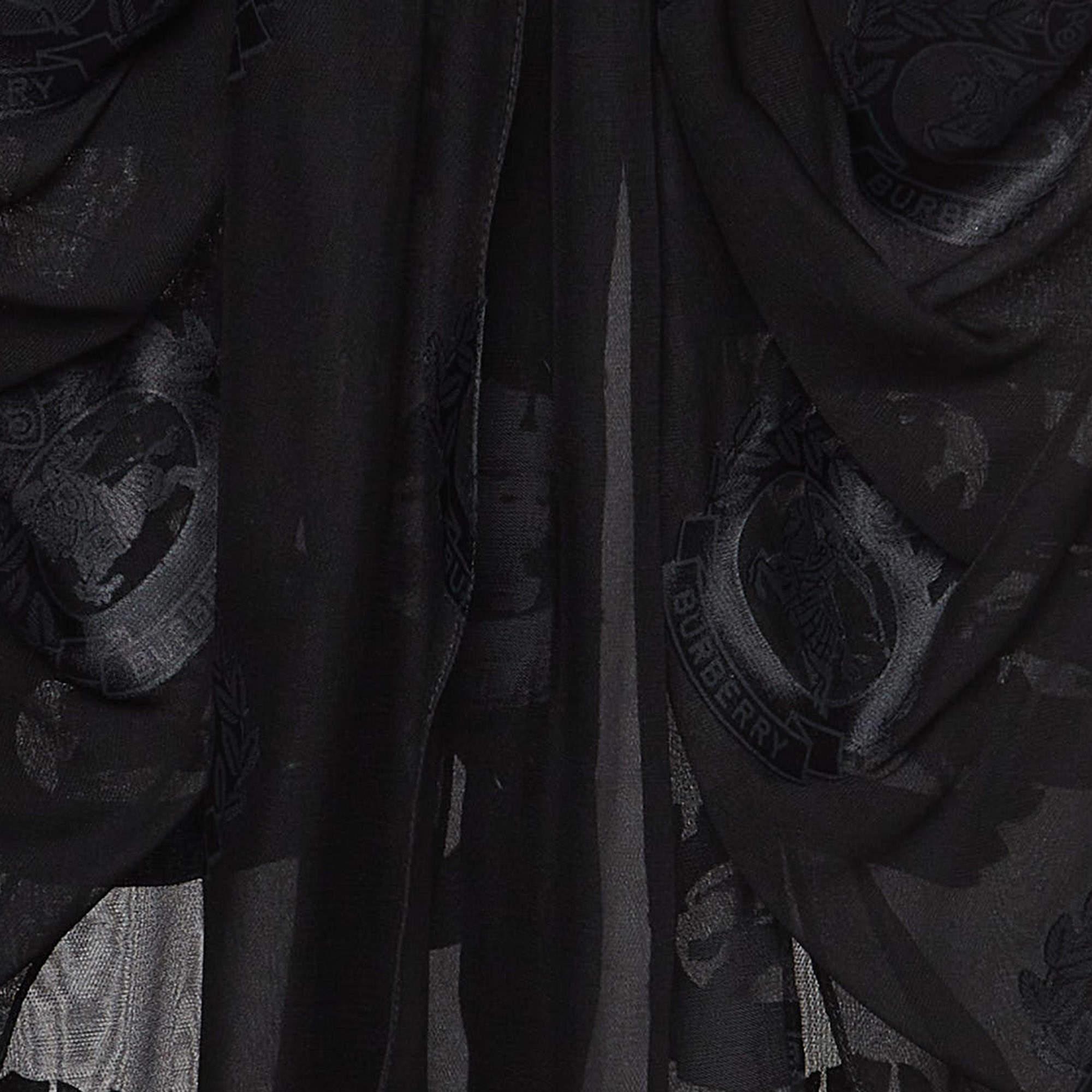 Burberry Black Logo Jacquard Silk Draped Style Sheer Chemise S Pour femmes en vente