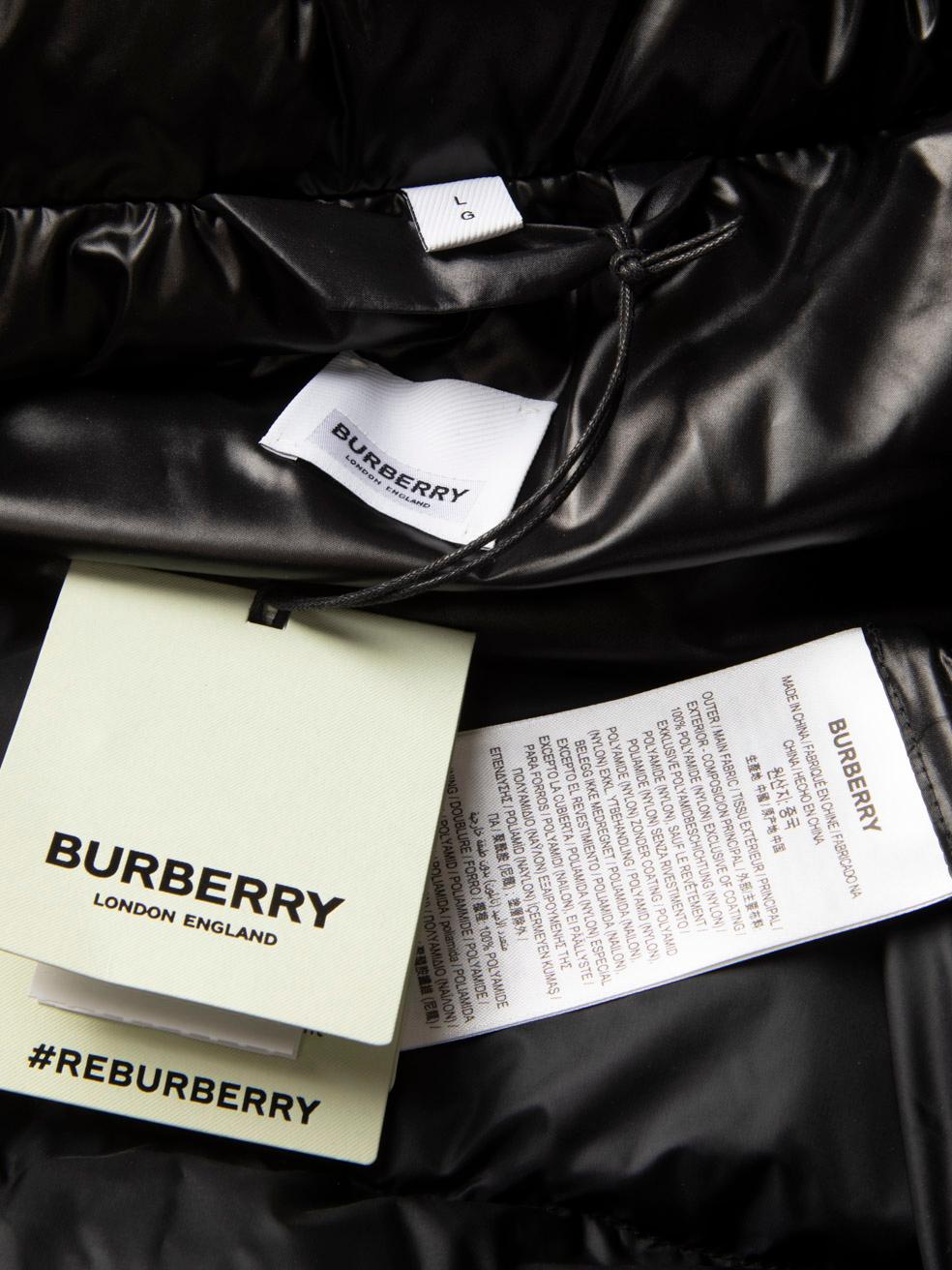 Women's Burberry Black Logo Patch Puffer Coat Size L For Sale