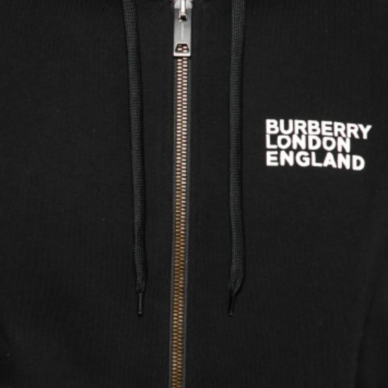 Burberry Black Love Print Cotton Zip Front Hooded Jacket S For Sale 1