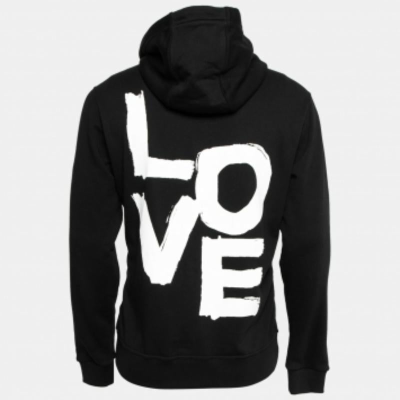 Burberry Black Love Print Cotton Zip Front Hooded Jacket S For Sale 2