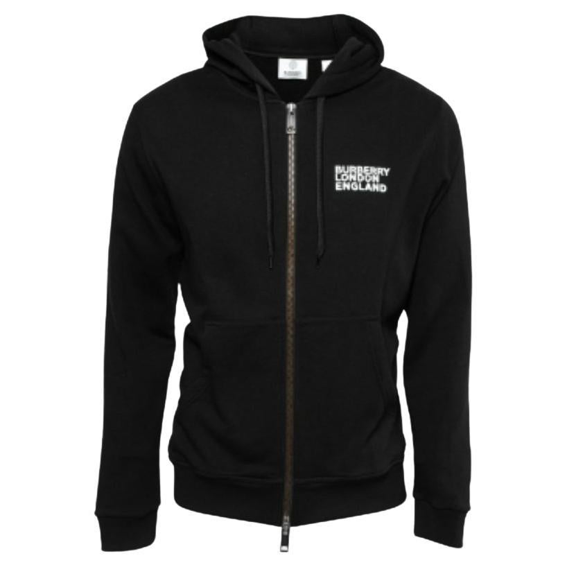 Burberry Black Love Print Cotton Zip Front Hooded Jacket S For Sale