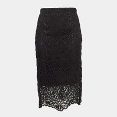 Burberry Black Macrame Lace Midi Pencil Skirt M