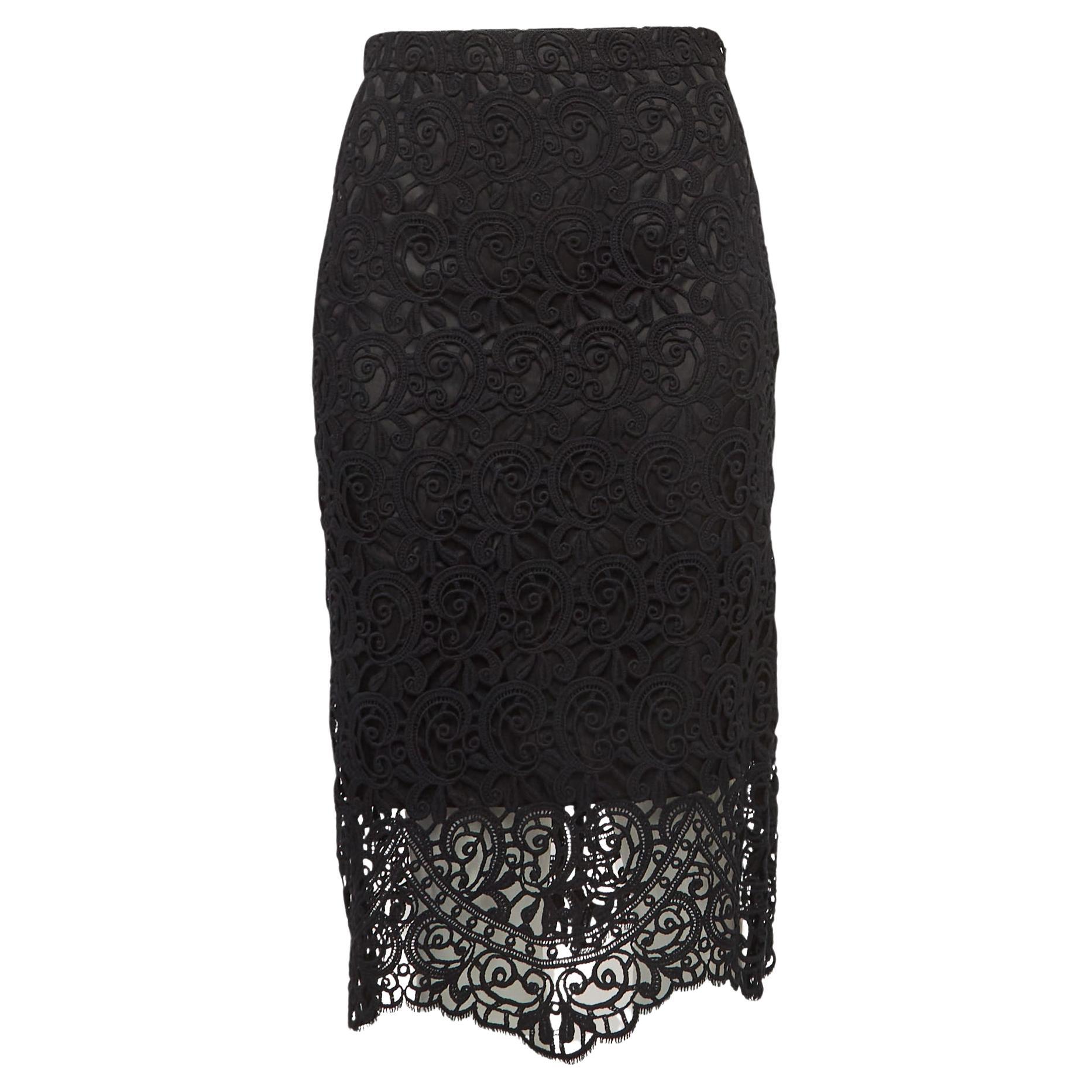 Burberry Black Macrame Lace Midi Pencil Skirt S For Sale