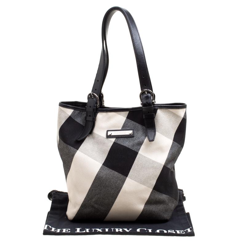 Burberry Black Mega Check Canvas and Leather Tote 7