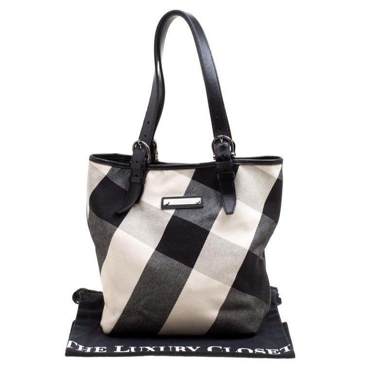 Burberry Black Mega Check Canvas and Leather Tote For Sale at 1stdibs