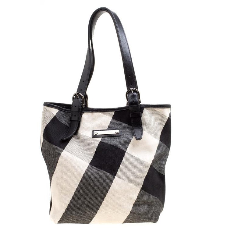 Burberry Black Mega Check Canvas and Leather Tote For Sale at 1stDibs ...