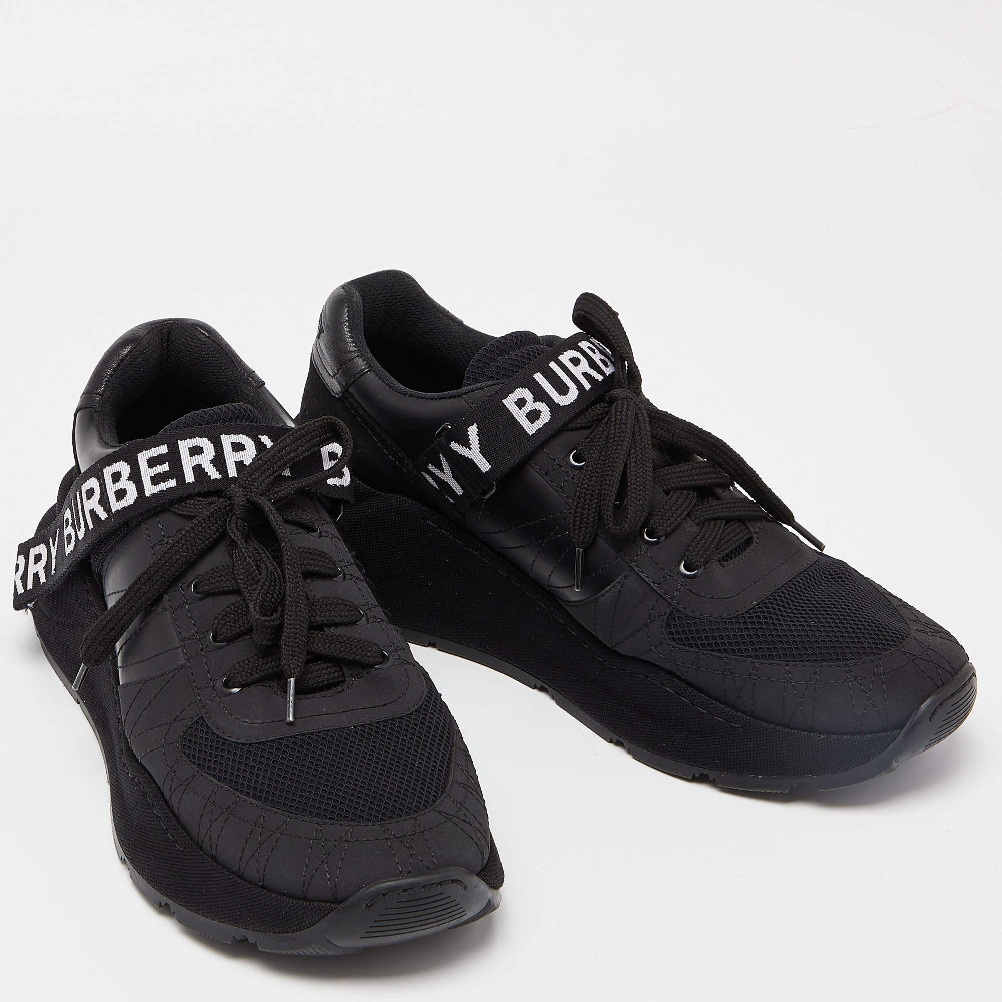 Burberry Black Mesh and Leather Logo Detail Low Top Sneakers Size 43 For Sale 3