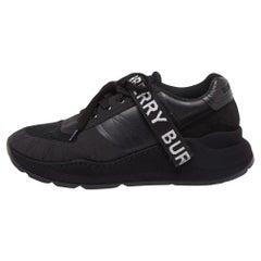 Used Burberry Black Mesh and Leather Logo Detail Low Top Sneakers Size 43