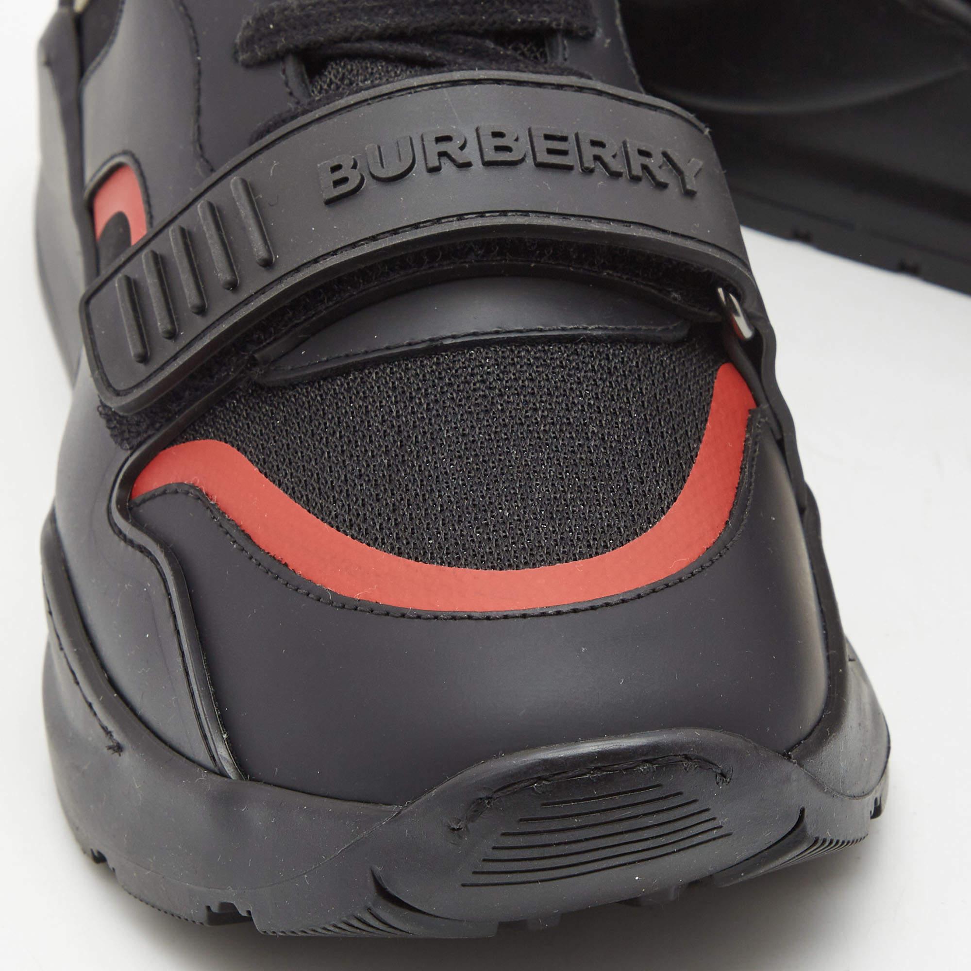 Burberry Black Mesh and Leather Ramsey Check Low Top Sneakers Size 42 2