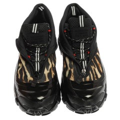 Burberry Black Mesh And Leopard Print Satin Arthur Low Top Sneakers Size 41.5