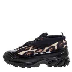 Burberry Black Mesh And Leopard Print Satin Arthur Low Top Sneakers Size 42
