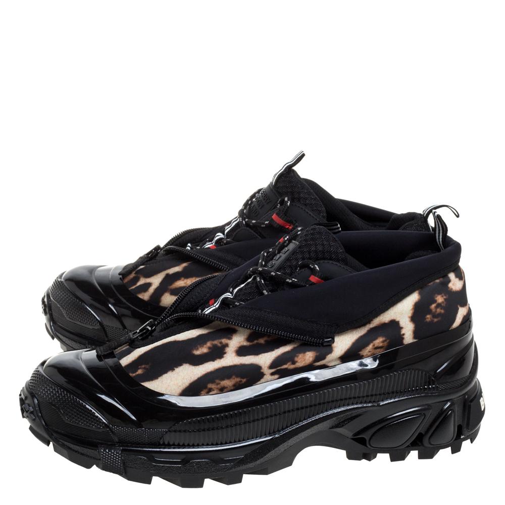 Men's Burberry Black Mesh And Leopard Print Satin Arthur Low Top Sneakers Size 42