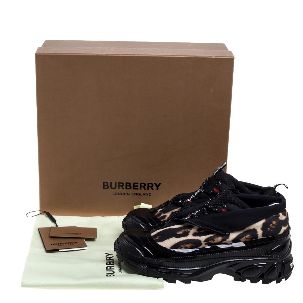 Burberry Black Mesh And Leopard Print Satin Arthur Low Top Sneakers Size 42 2