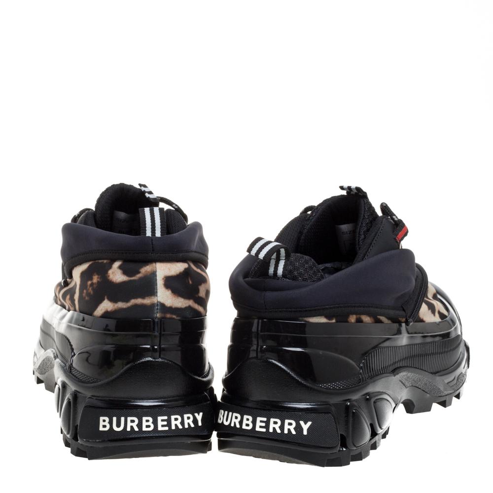 Burberry Black Mesh And Leopard Print Satin Arthur Low Top Sneakers Size 42 4