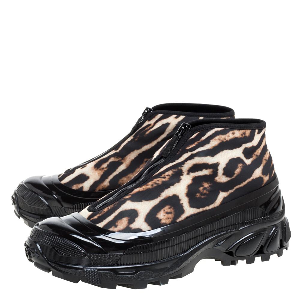 Burberry Black Mesh And Leopard Print Satin Arthur Low Top