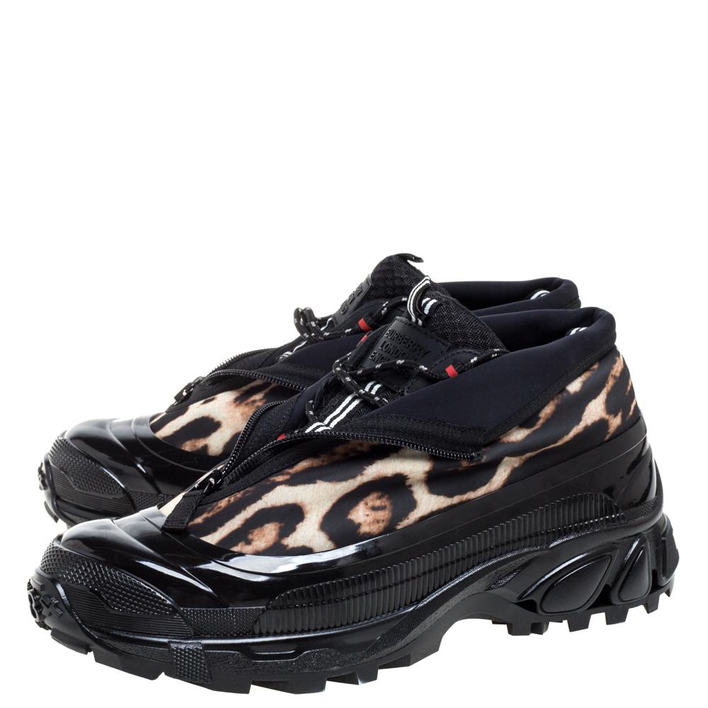 Women's Burberry Black Mesh And Leopard Print Satin Arthur Low Top Sneakers Size 42.5