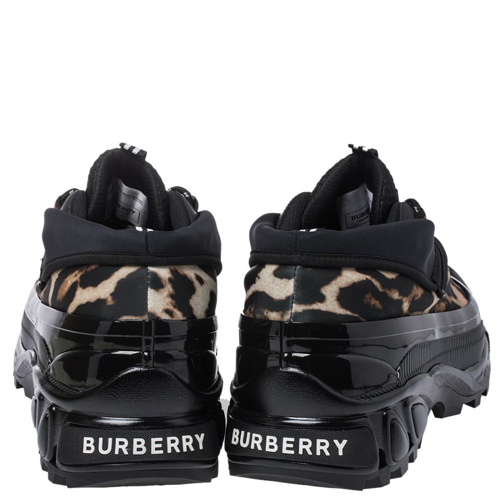 Burberry Black Mesh And Leopard Print Satin Arthur Low Top Sneakers Size 43.5 In New Condition In Dubai, Al Qouz 2