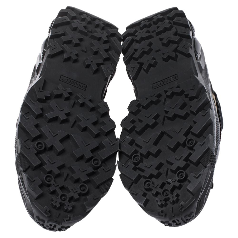 Men's Burberry Black Mesh And Leopard Print Satin Arthur Low Top Sneakers Size 43.5