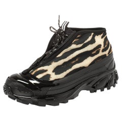 Burberry Black Mesh And Leopard Print Satin Arthur Sneakers Size 37