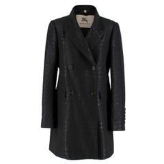 Burberry Black Metallic Tweed Double Breasted Coat SIZE UK 10