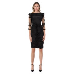 Burberry Negro Vestido Encaje Floral Manga Media Talla S