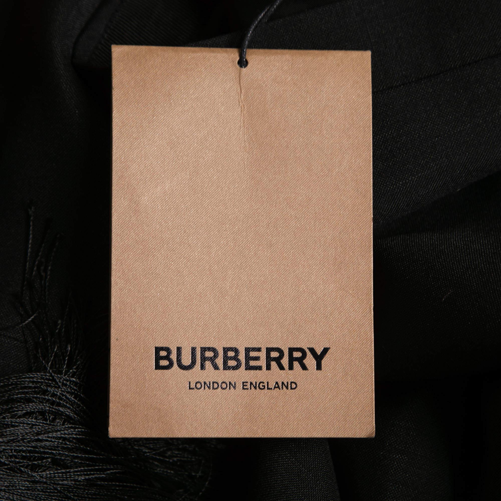 Burberry Black Mohair & Wool Tassel Trim Midi Skirt M 2