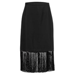 Burberry Black Mohair & Wool Tassel Trim Midi Skirt M
