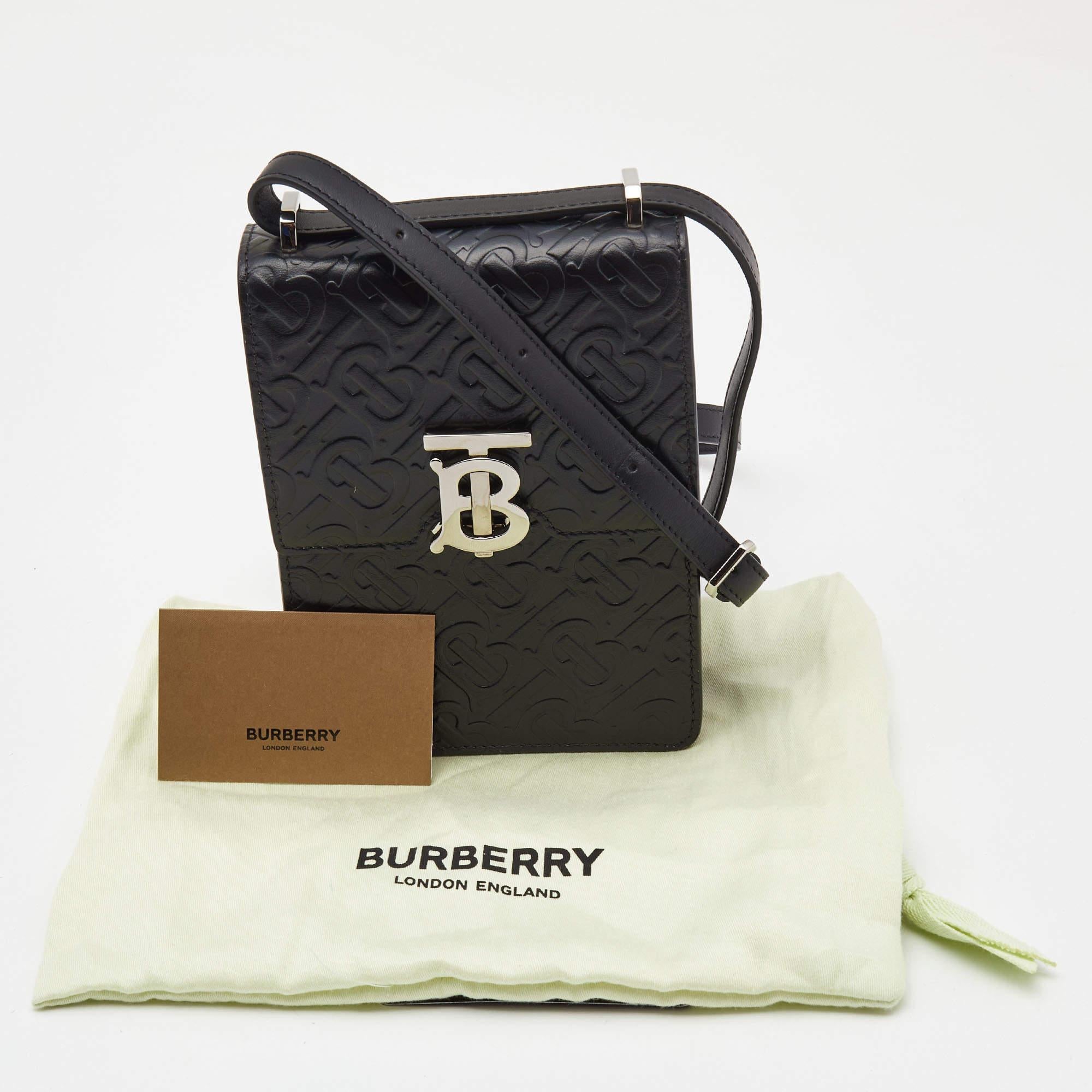 Burberry Black Monogram Embossed Leather Robin Crossbody Bag For Sale 6