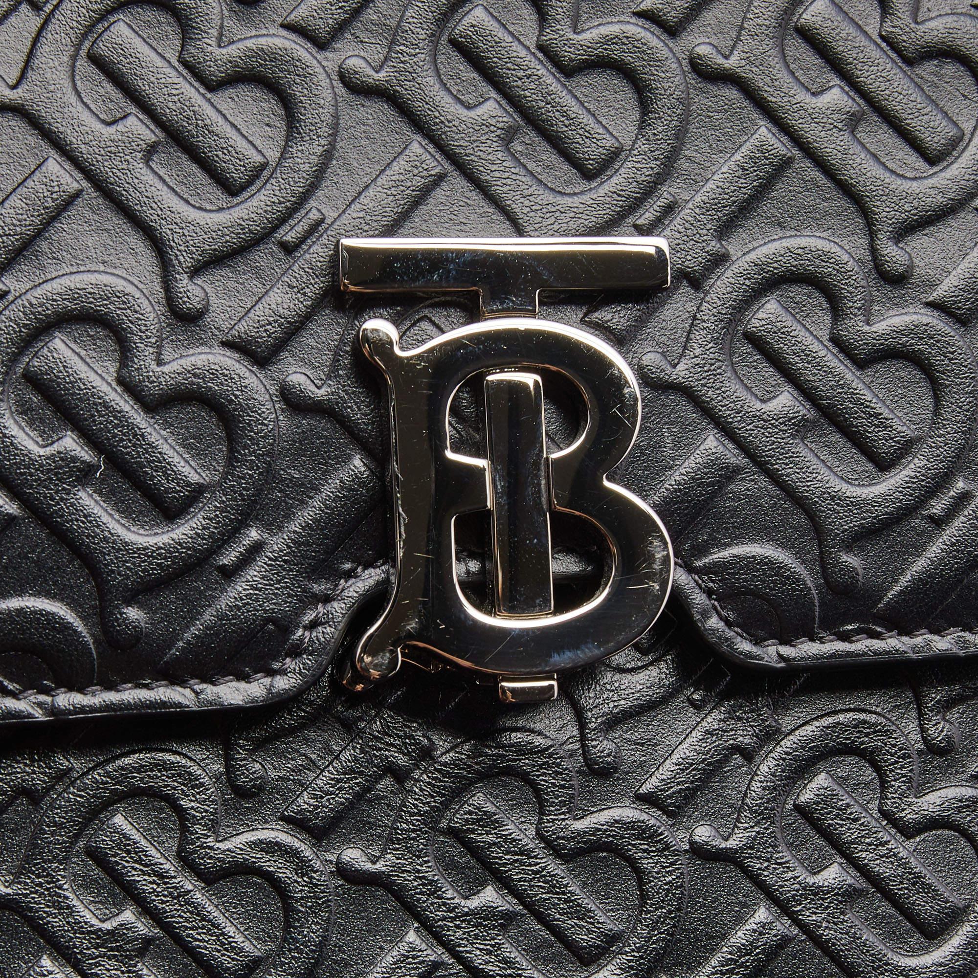 Women's Burberry Black Monogram Embossed Leather Robin Crossbody Bag For Sale