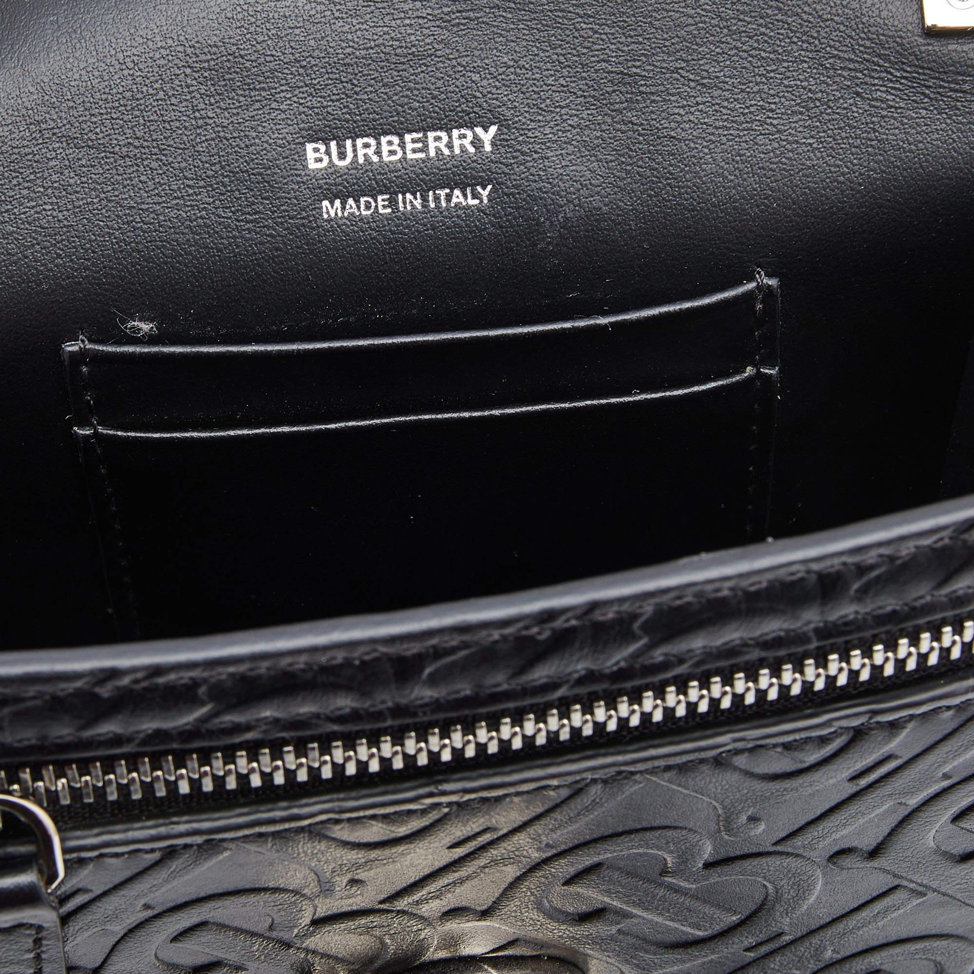 Burberry Black Monogram Embossed Leather Robin Crossbody Bag 3