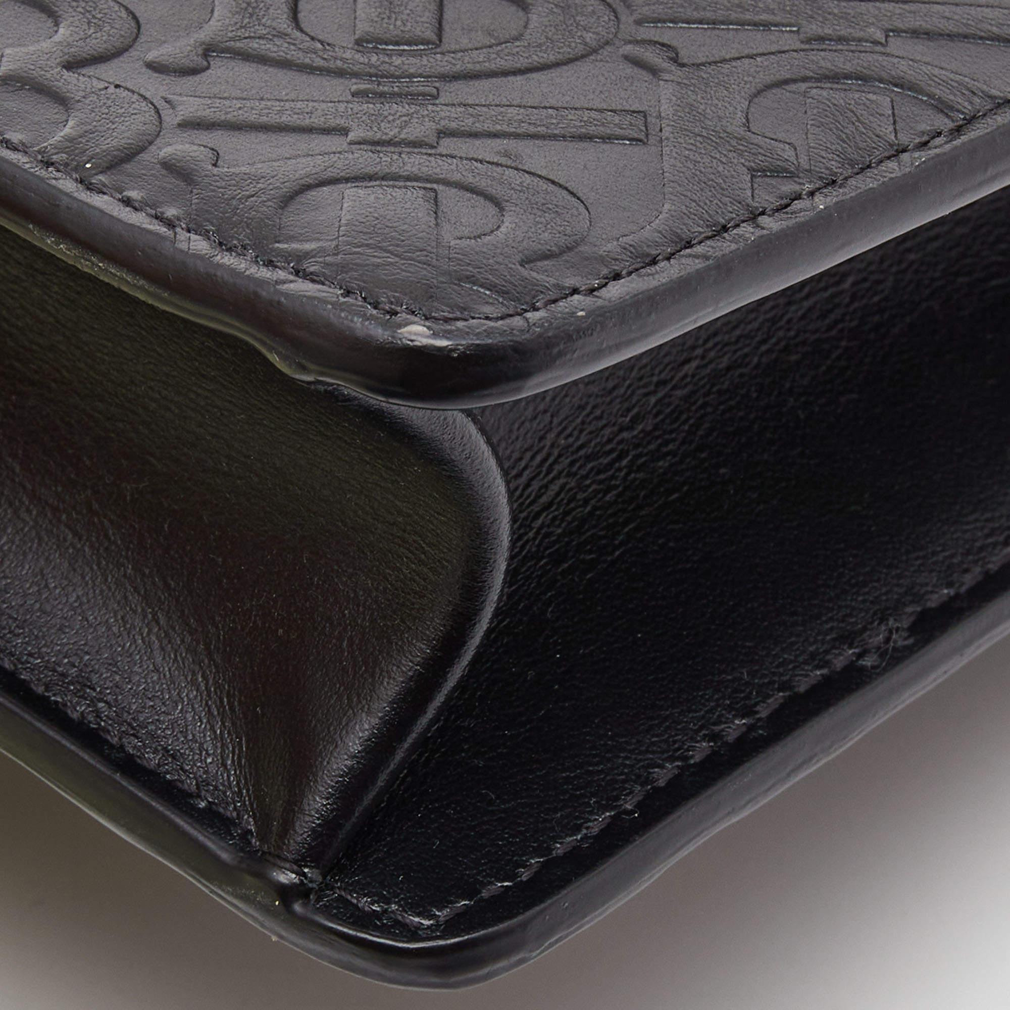 Burberry Black Monogram Embossed Leather Robin Crossbody Bag For Sale 4
