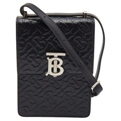 Used Burberry Black Monogram Embossed Leather Robin Crossbody Bag