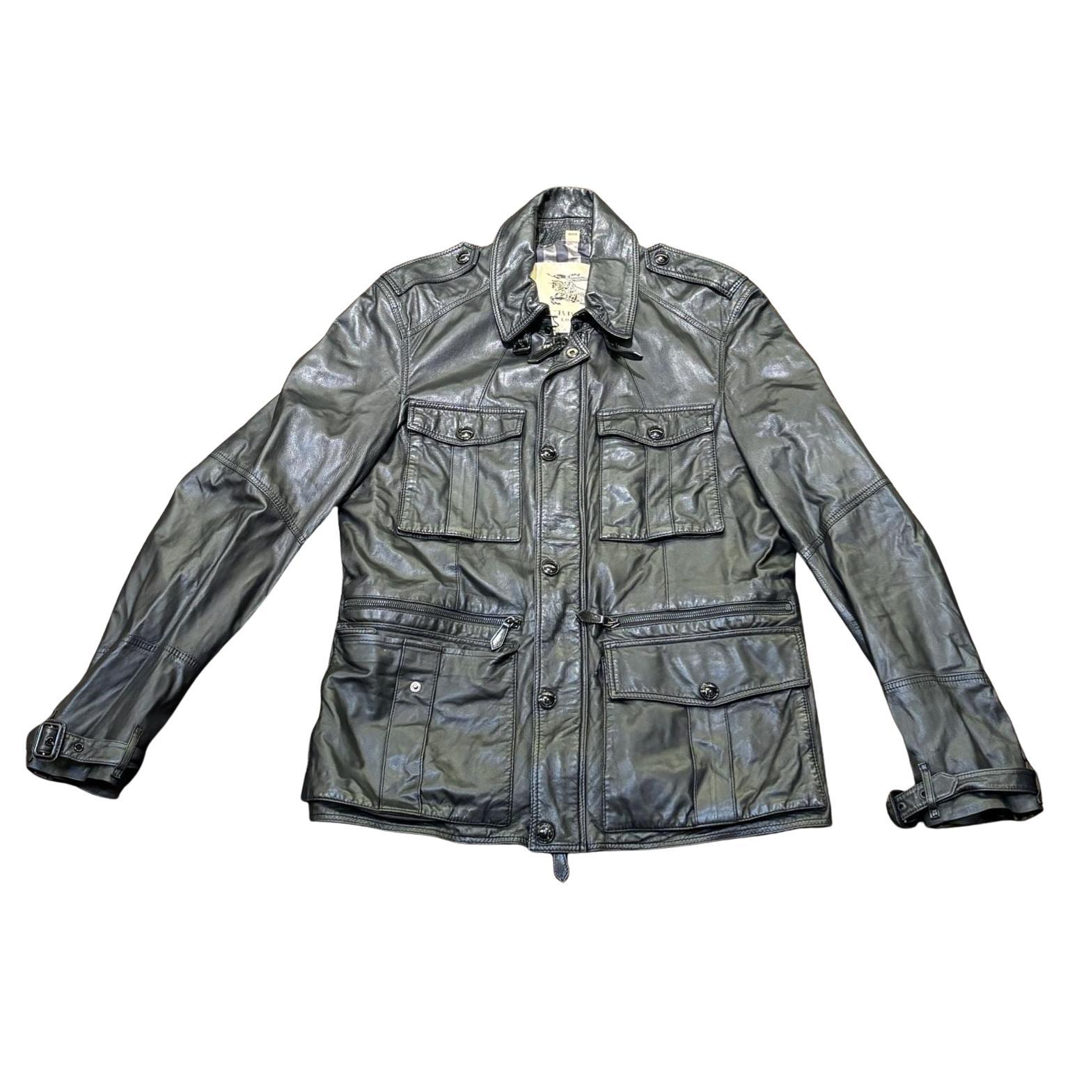 Giacca in pelle di agnello nera multitasche Burberry