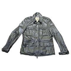Giacca in pelle di agnello nera multitasche Burberry