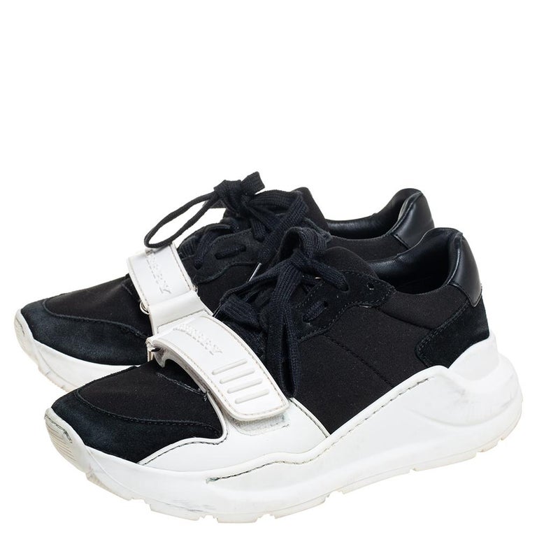 Burberry Black Neoprene And Suede Regis Low Top Sneakers Size 36 For Sale  at 1stDibs