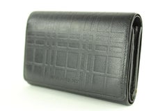 Burberry Black Nova Check Embossed Leather Trifold Wallet 11BUR1218