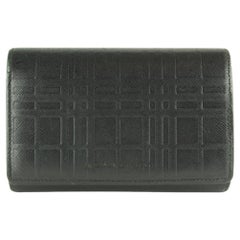 Vintage Burberry Black Nova Check Embossed Leather Trifold Wallet 11BUR1218
