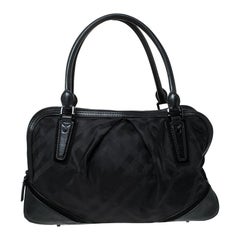 Burberry Black Nova Check Nylon and Leather Double Zip Satchel