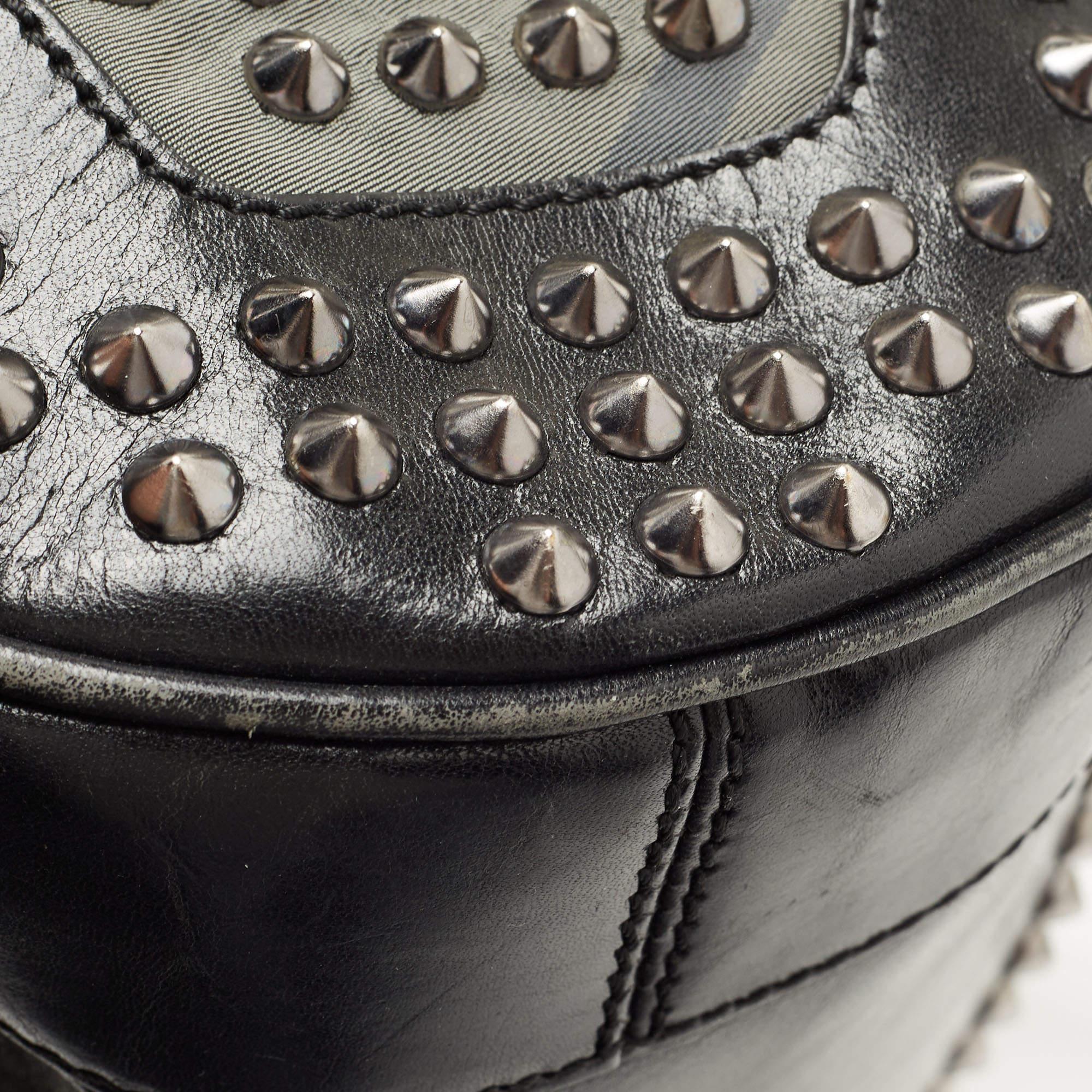 Burberry Black Nova Check Nylon and Leather Studded Satchel 9