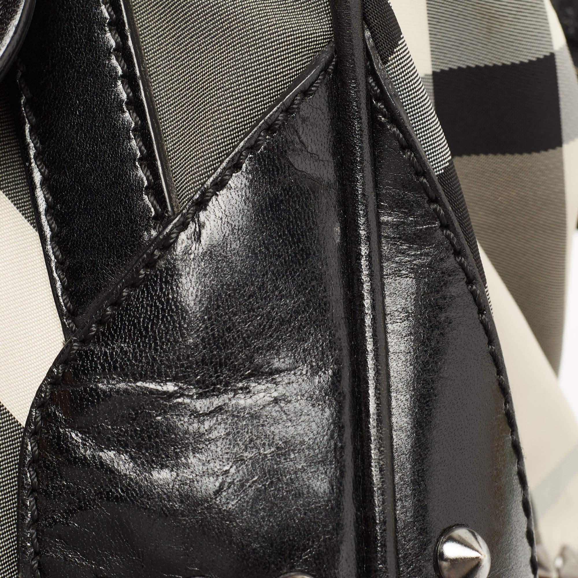 Burberry Black Nova Check Nylon and Leather Studded Satchel 12
