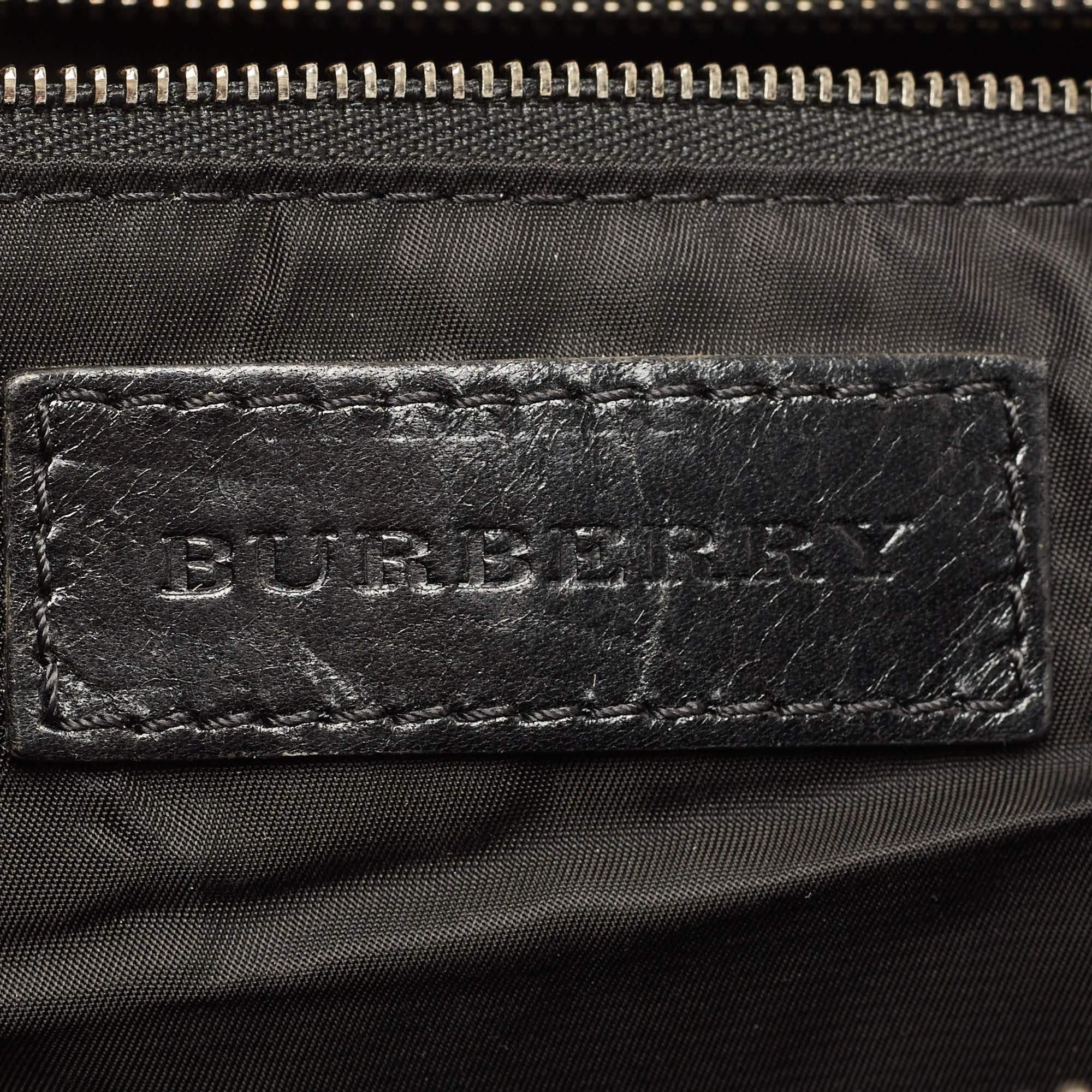 Burberry Black Nova Check Nylon and Leather Studded Satchel 5