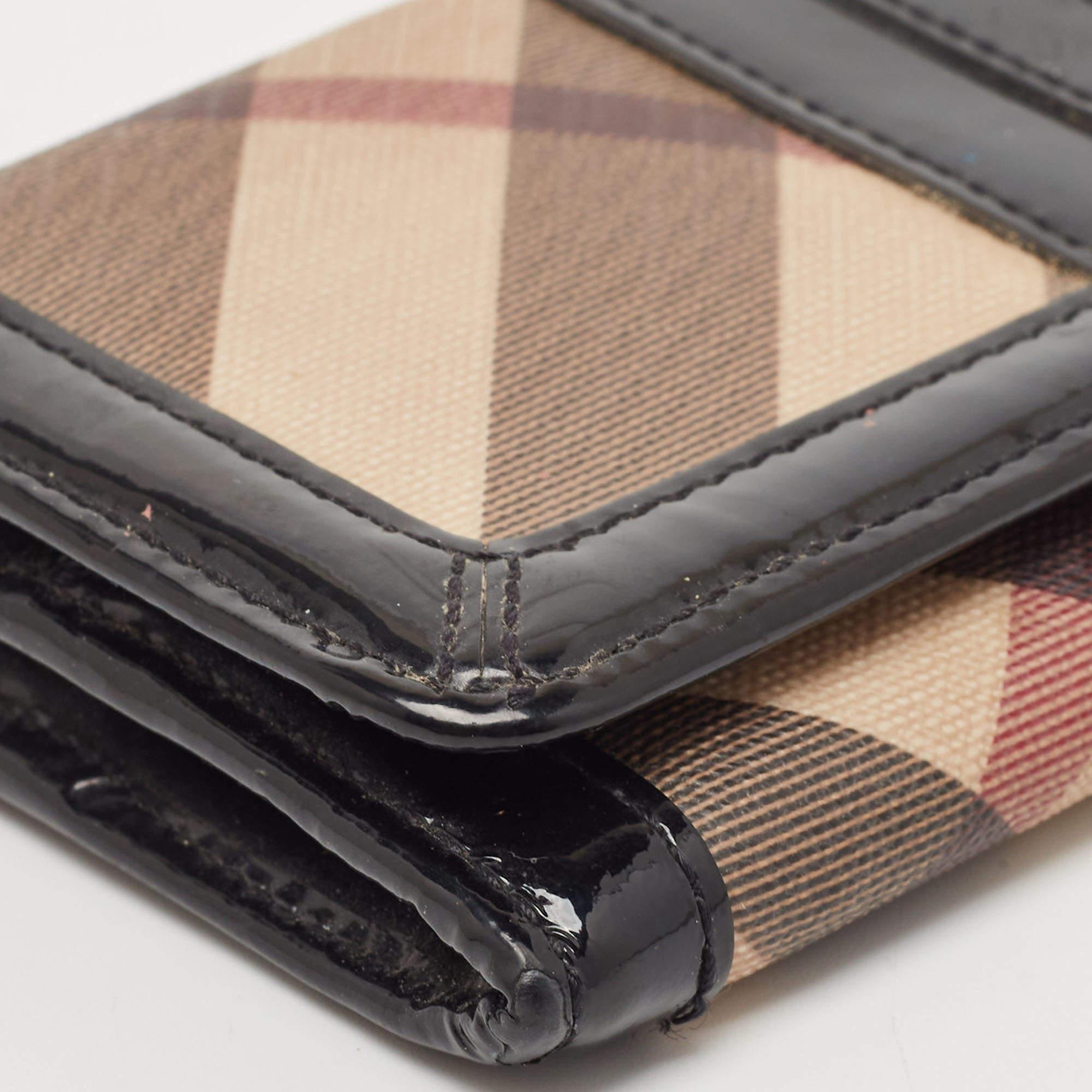 Burberry Black Novacheck Canvas and Patent Leather Penrose Continental Wallet 6