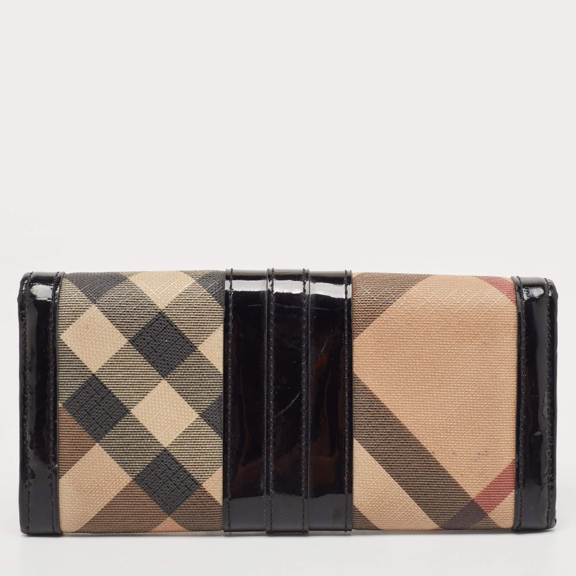 Burberry Black Novacheck Canvas and Patent Leather Penrose Continental Wallet 1
