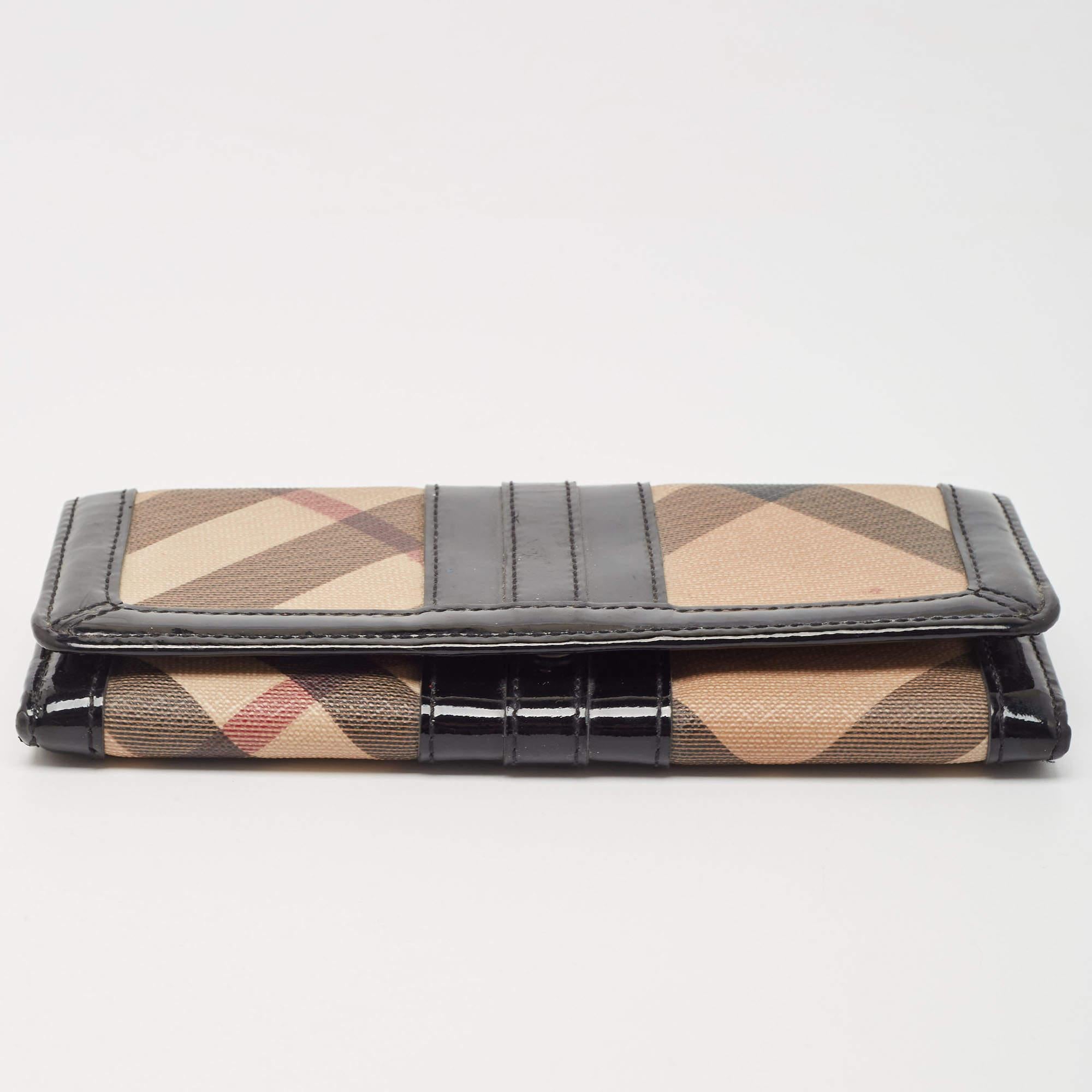 Burberry Black Novacheck Canvas and Patent Leather Penrose Continental Wallet 4